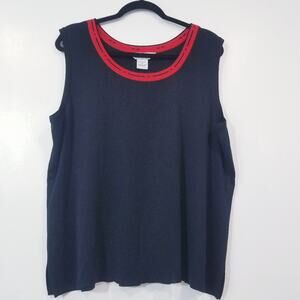 Ming Wang Women's Black Sleeveless Knit Blouse with Red Accents Sleeveless
